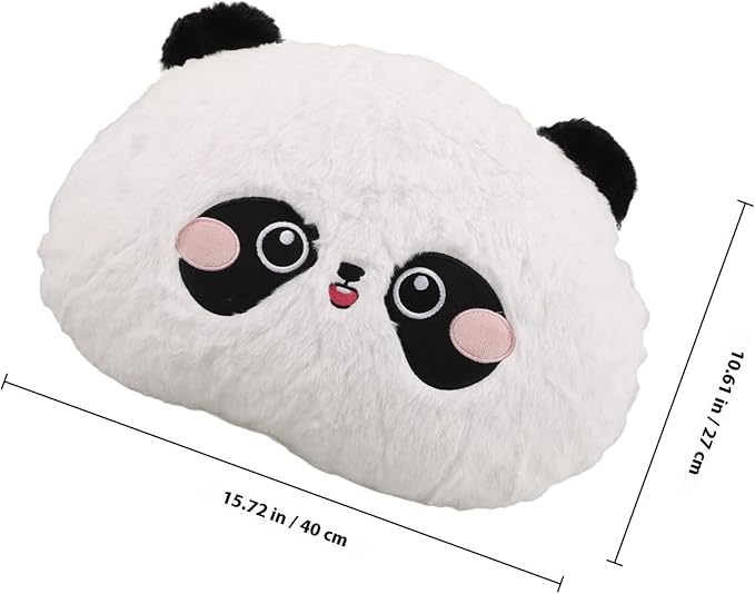 NUOBESTY Panda Plush Lumbar Support Pillow for Car Seat and Office Chair, Round Embroidered Rabbit Fur Cartoon Cushion for Lower Back Comfort During Driving and Travel