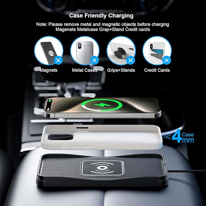 Wireless Car Charger Pad for Porsche Macan 2015-2026, Type-C/USB 20W Car Wireless Charger Non-Slip Phone Charging Pad Car Accessories,A 30cm Cable Type-C Plug