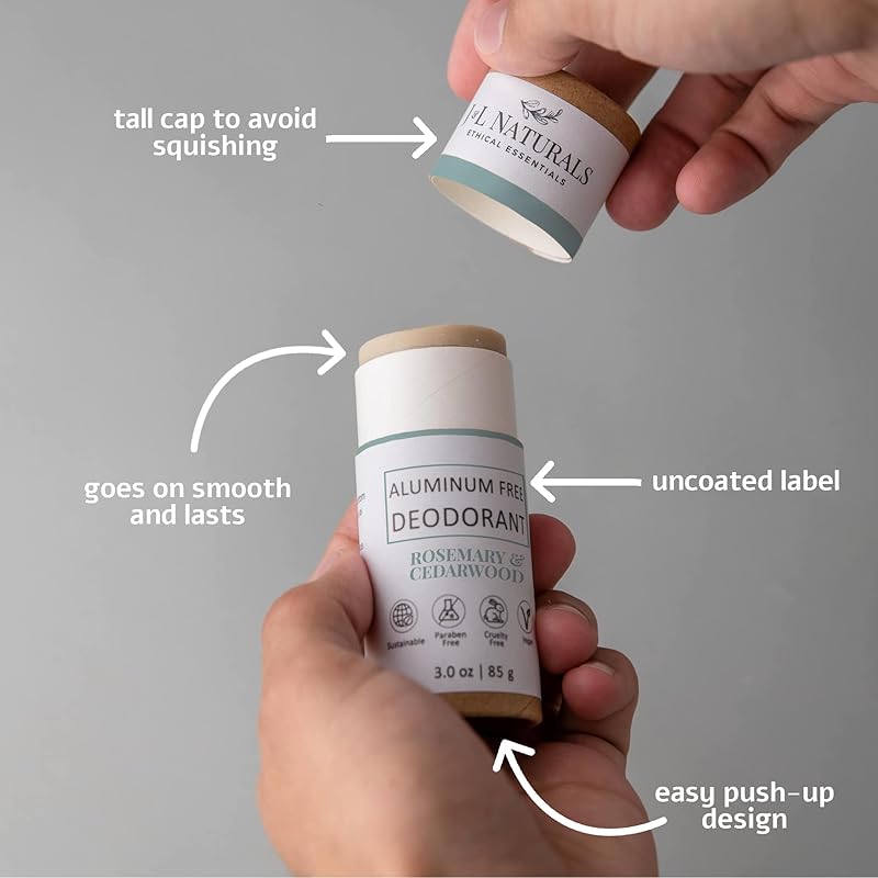 J&L Naturals Aluminum Free Deodorant for Men & Women | 100% Natural Ingredients With Coconut Oil, Shea Butter, & Essential Oils | Sustainable, Eco-Friendly (Rosemary & Cedarwood, 3.0 Oz (Pack of 2))