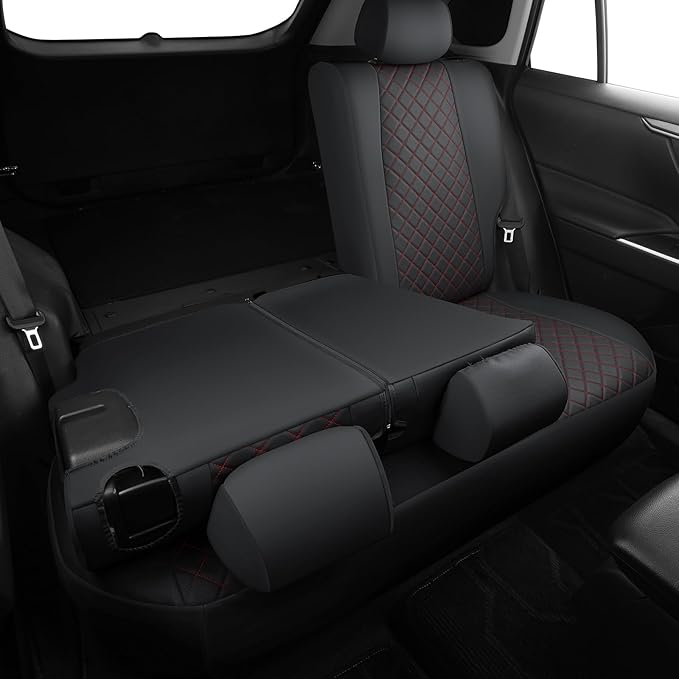 GIANT PANDA Customized Full Set Car Seat Covers Fit for Toyota Rav4 2019 2020 2021 2022 2023 2024 2025 Rav 4 Hybrid(XLE/LE/XLE Premium/Limited),Front & Rear/Back Seat Covers, Faux Leather (Black+Red)