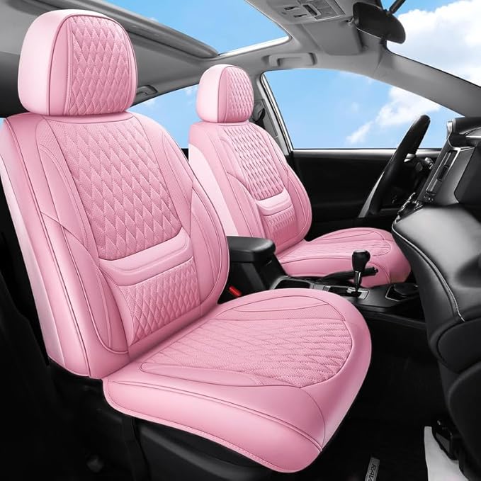 Car Seat Covers Full Set Custom Fit for Chevrolet/Chevy Colorado 2015-2026 - Premium Faux Leather with Lumbar Support | Breathable, Waterproof, Anti-Slip, Durable (Pink,Full Set)