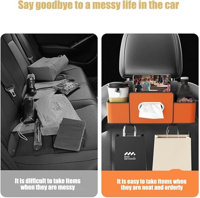 Car Multifunctional Seat Back Waterproof Storage Bag, Multifunctional & Waterproof Car Back Seat Organizer with 2 Cup Holders&Hooks, Hanging Storage Box for Most Cars (2pcs D)