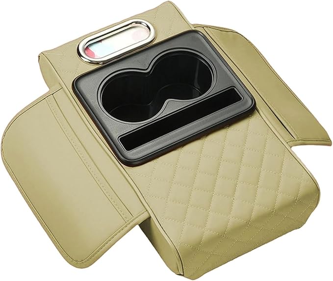 Car Armrest Cushion for Toyota Corolla X E140, E150 2006 2007 2008 2009 2010 2011 2012, Car Center Console Cover Armrest Pad with Cup Holder and Tissue Box, Car Accessories,Beige
