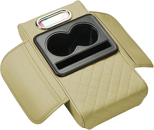Car Armrest Cushion for Toyota Corolla X E140, E150 2006 2007 2008 2009 2010 2011 2012, Car Center Console Cover Armrest Pad with Cup Holder and Tissue Box, Car Accessories,Beige