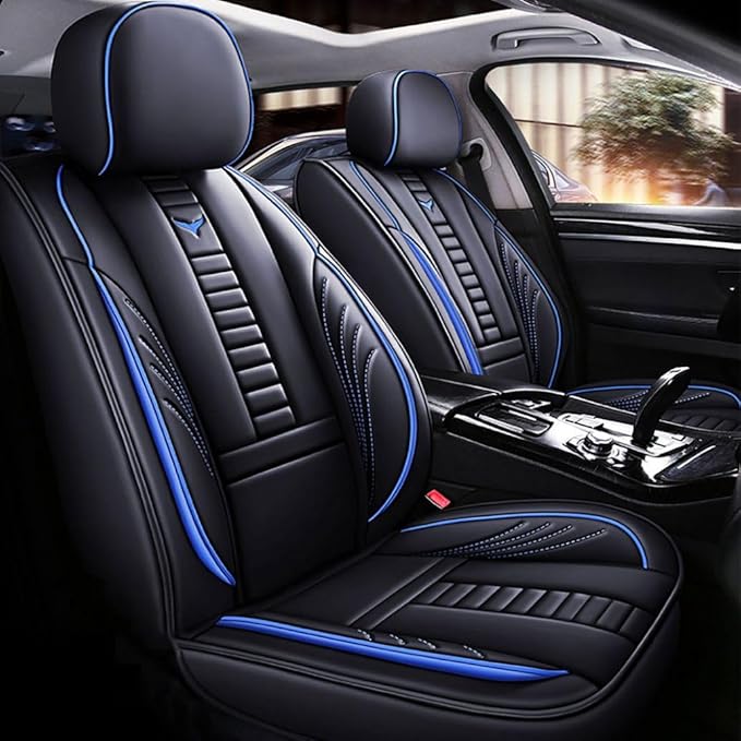 for Toyota CHR Seat Covers 2018-2026, Full Coverage Customized Car Seat Covers, Premium Leather Waterproof Stain-Resistant Easy to Install (Standard 5 Seats, Black&Blue)