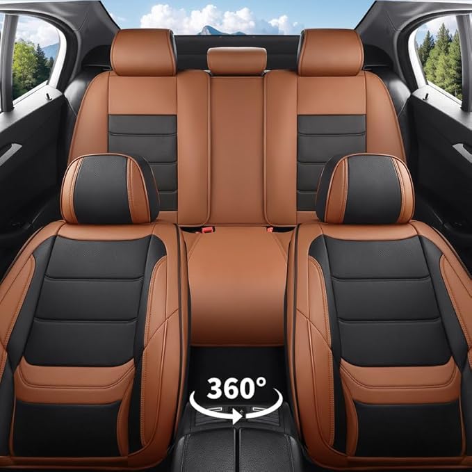 Car Seat Covers Full Set Fit for Buick Encore GX 2012-2026, Premium Faux Leather Waterproof Car Seat Protectors with Lumbar Support, Breathable Anti-Slip Easy to Install(Black&Brown,Full Set)