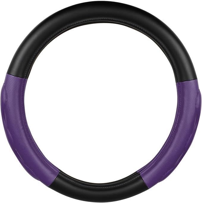 GG Grand General 54082 18 inches Deluxe Plus Steering Wheel Cover Full Black with Purple Comfort Pad