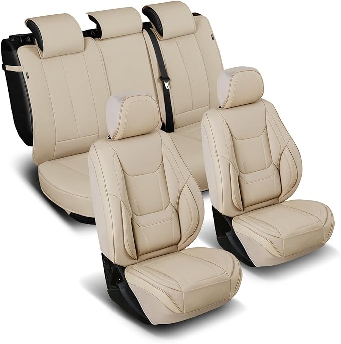 Coverland Custom Fit Car Seat Covers for SUV Compatible with [Lexus RX 300, RX 330, RX 350] Premium Car Seat Cover Water Resistant Leather Non-Slip Interior Protector [Full set Beige - Size Chart X91]