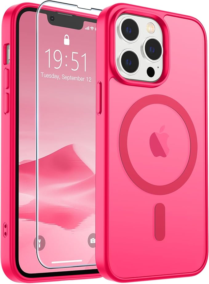SUPFINE Magnetic for iPhone 15 Plus Case & iPhone 14 Plus Case(Compatible with MagSafe)(Military Grade Drop Protection) Slim Translucent Shockproof with Anti-Fingerprint Phone Case,Hot Pink