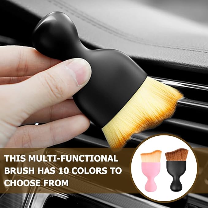 Blilo 2PCS Car Interior Detailing Brush with Dust Cover, Auto Soft Hair Cleaning Brushes, Scratch Free Curved Dirt Collectors, for Vehicle Dashboard Air Conditioner Vents Leather Computer (Pink/2PCS)