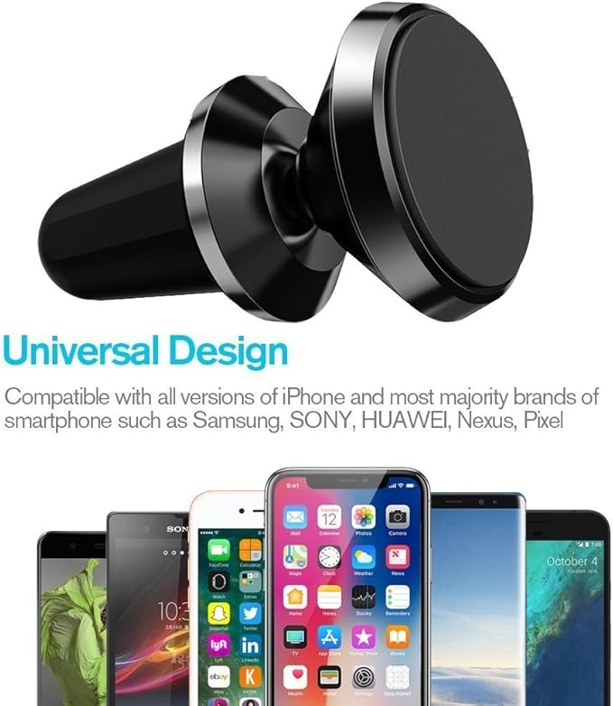 eTECH Magnetic Phone Car Mount Holder, Magnetic Mount Universal Air Vent for iPhone X / 8 Plus / 7 / 6S / 5S, Galaxy S5 / S6 / S7 / S8 / S9, Google Pixel, LG, & Other Smartphones (2Pack Silver)