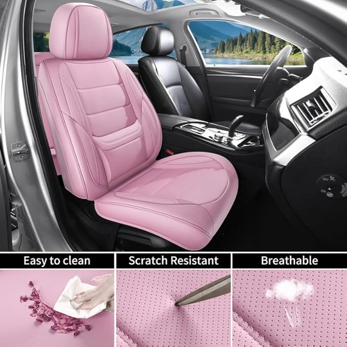 Car Seat Covers Full Set Custom Fit for Ford Edge 2007-2025 2026 - Premium Faux Leather with Lumbar Support, Waterproof, Breathable, Anti-Slip, Easy to Install (Pink, Full Set)