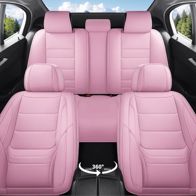 Car Seat Covers Full Set Custom Fit for Ford Fiesta 2011-2019 - Premium Leather with Lumbar Support, Breathable, Anti-Slip & Excellent Seating Experience (Pink, Full Set)