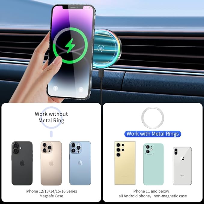Car Magnetic Phone Mount for Hyundai Tucson 2022 2023 2024 and Hyundai Santa Cruz 2022-2024 Auto Accessories Best Cellphone Holder Fast 15W Wireless Charger Cell Phones Charging Screen Stand