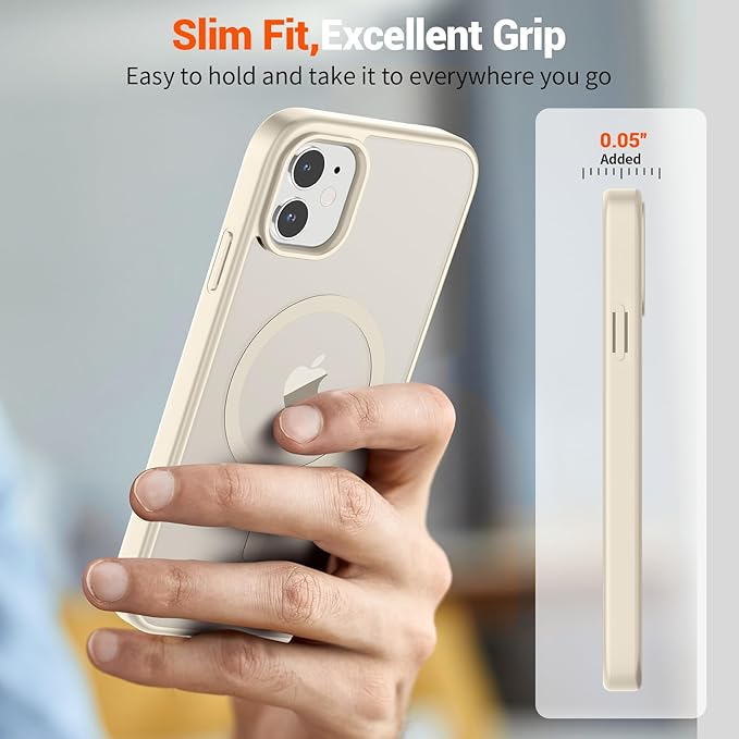 SUPFINE Magnetic for iPhone 11 Phone Case (Compatible with MagSafe) (Military Grade Drop Protection) Slim Translucent Matte Shockproof with Anti-Fingerprint Phone Case,Antique White