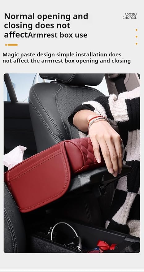 Center Console Cover Arm Rest Cushion Leather Car Armrest Box Pad with Pocket and Tissue Box Auto Armrest Cover for Sedan Vehicle (Coffee)