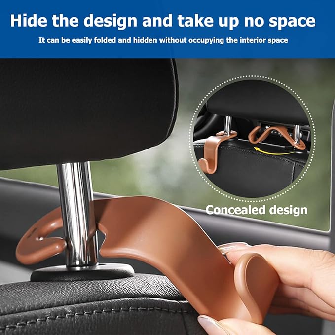 Car Back Seat Headrest Hooks, 4PCS Vehicle Backseat Storage Organizer Hanger, Multifunctional Auto Headrest Hidden Hook Universal for Handbag Purse Backpacks Bags and Groceries (Yellow)