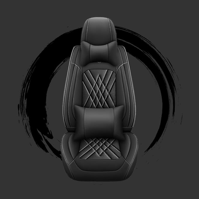 Car Seat Covers Compatible with Toyota Camry 2012-2026 Durable Waterproof Automotive Seat Covers Stretchable Fabric Material, Airbag Compatibility, Premium Nappa Leather(Black, Full Set with Pillow)