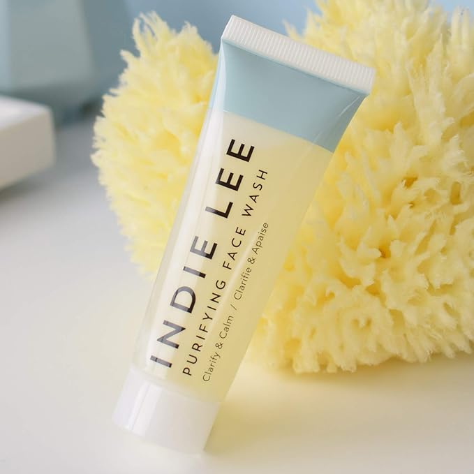 Indie Lee Purifying Face Wash - Travel Size Hydrating Facial Cleanser + Makeup Remover - With Orange, Lavender, Burdock + Jasmine - Foam Face Wash for All Skin Types - TSA Approved Travel Skincare (30ml)