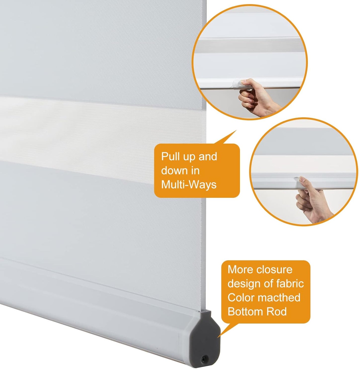 Persilux Cordless Zebra Blinds for Indoor Windows, Free-Stop Light Filtering Sheer Shades, Dual Layer for Day and Night, Roller Shades for Home (22.5" W X 72" H, White)