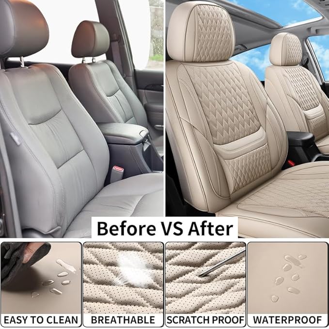 Front Seat Car Seat Covers Custom Fit for Chevrolet/Chevy Trax 2015-2026 - Premium Faux Leather with Lumbar Support | Breathable, Waterproof, Anti-Slip, Durable (Beige,Front Seat)