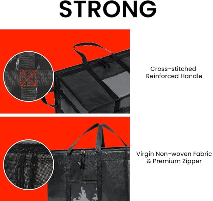 NZ home Insulated Bags for Food Delivery (3XL PRO) Grocery Shopping Cooler Bag, Pizza Delivery, Hot & Cold Catering Tote, Reusable, Foldable & Heavy Duty (Black)