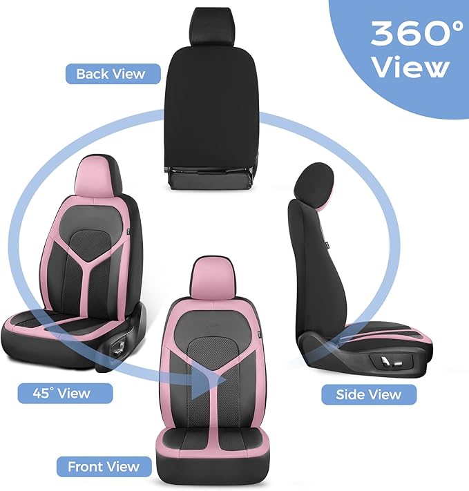 FLORICH Car Seat Covers Full Set, Universal Seat Cover 5 Seats, Automotive Seat Covers with Mesh Leather, Waterproof Car Seat Protector, Breathable Car Seat Cushion for Most Car SUV Truck, Pink