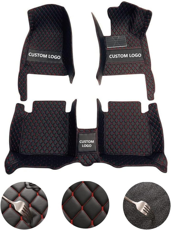 Custom All-Weather Protection Leather Car Floor Mats for Cars Sedan SUV Sports Car Waterproof Floor Mat (Black-Beige)