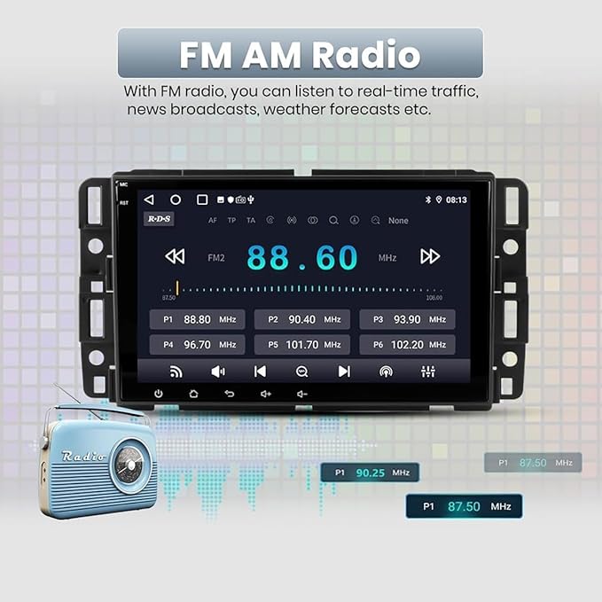 2+64G 8Inch Android 14 Car Radio Stereo Upgrade for Chevrolet Impala 2006-2013 w/Wireless Carplay Android Auto Double Din Touch Screen GPS Navigation Head Unit Radio Bluetooth WiFi FM Backup Camera