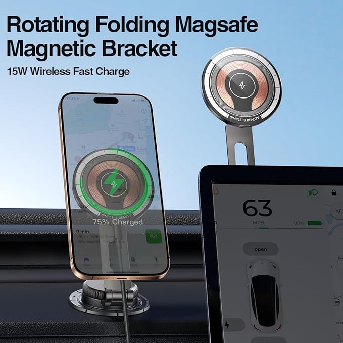 15W Magnetic Wireless Car Mount Charger,XO Foldable and Adjustable Fast Charging Phone Holder, Ultra Mag Safe Car Charger for iPhone 16 15 14 13 12, Gifts for Men/Women