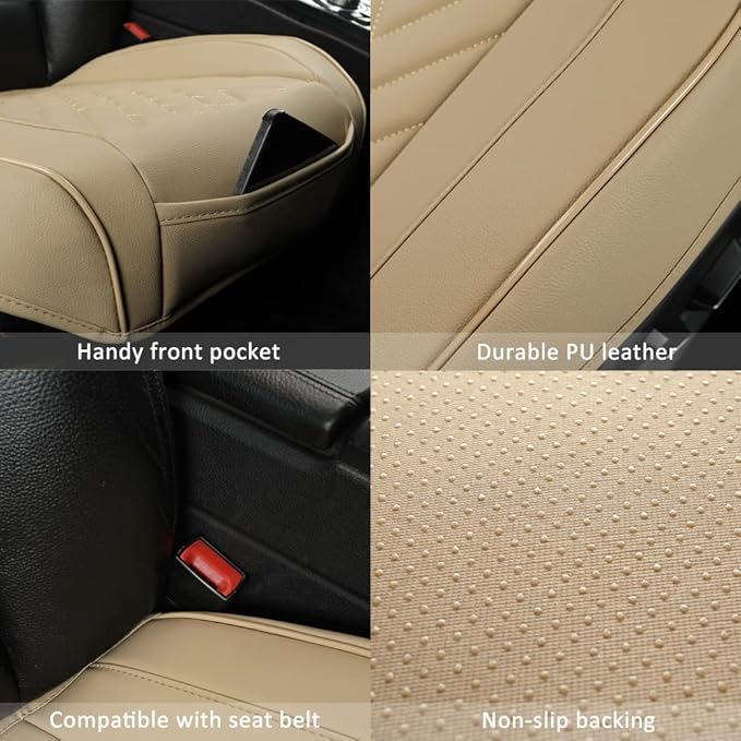 GIANT PANDA 2pcs Front Car Seat Covers Bottom Seat Covers, PU Leather Driver Car Seat Protectors Fits 95% of Vehicles, Wrapping Around The Bottom (Beige)