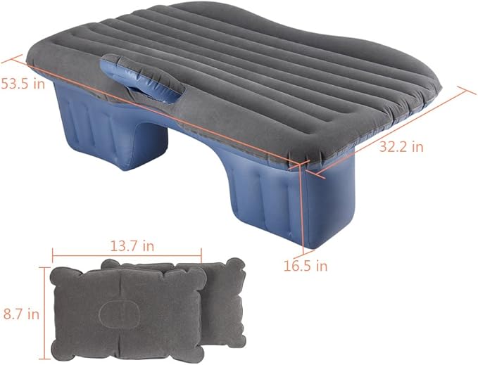 Car Bed - Camping Mattress for Car - Portable Travel Sleeping Bed Inflatable Mattress - Air Bed for Car Universal SUV Extended Air Couch with Two Air Pillows - Black