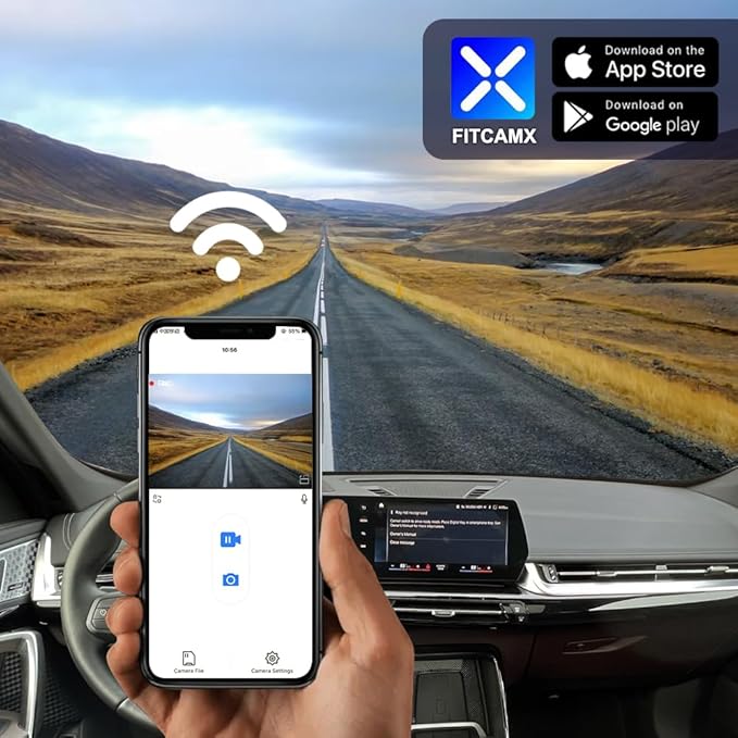 Fitcamx 4K Dash Cam Suitable for Porsche 911 992 Cayenne 9YA 9Y0 9Y3 Panamera 971 Taycan (Model A), OEM Look, 2160P UHD Video, Built-in WiFi & APP, Loop Recording, Parking Sensor, 64GB Card