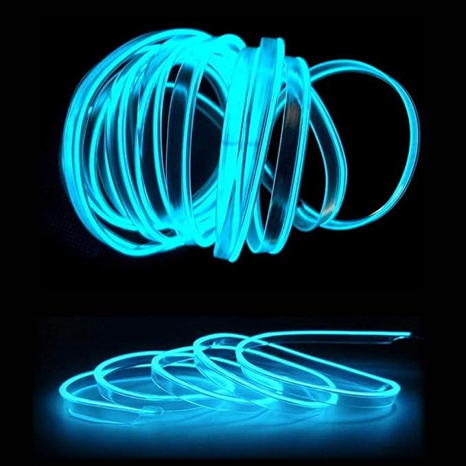 MaxLax El Wire Ice Blue Interior Car LED Strip Lights, 10m neon Wire 12V with Fuse Protection for Automotive Car Interior Decoration with 6mm Sewing Edge