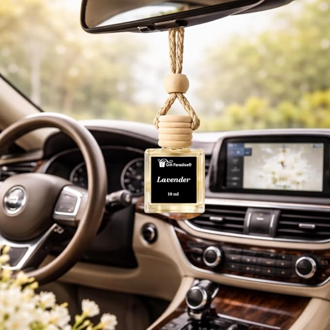 Gift Paradise® Lavender Car Air Freshener Set of 3 – 10 ml Hanging Diffusers, Calming Floral Scent, Long Lasting Aromatherapy Fragrance for Car, Home & Office – Magnetic Gift Box