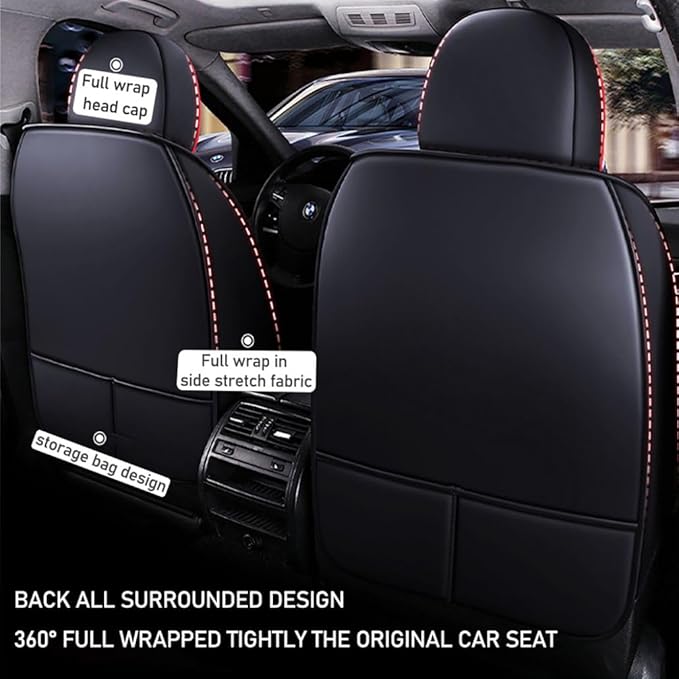 for Toyota CHR Seat Covers 2018-2026, Full Coverage Customized Car Seat Covers, Premium Leather Waterproof Stain-Resistant Easy to Install (Standard 2 Seats, Black&Red)