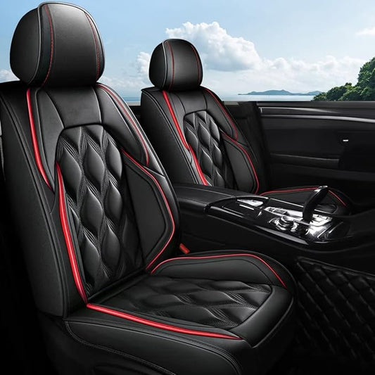 AOMSAZTO Car Seat Covers,2 Front Seats Custom Fit for Honda Pilot 2005-2016,Leather Carseat Automotive Cushion Covers Seat Protector,Airbag Compatible Waterproof Black