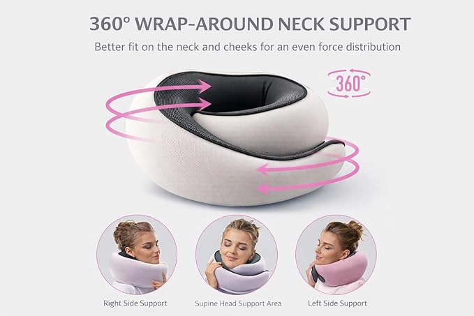 Neck Travel Pillow |100% Pure Memory Foam Neck Pillow Comfortable & Breathable Cover, Machine Washable for Travel, Airplane, Car Rides, & Home Use, Travel Kit with Eye Masks, Earplugs, & Bag (Black)