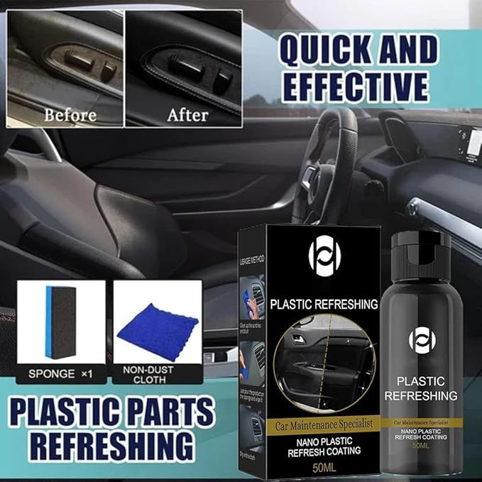 RJDJ Plastic Restorer for Cars, Trim & Exterior – Plastic Revitalizing Coating Agent, Restores Faded Plastic, UV Protection, Car Shine Refurbishing Solution (30ml-2pcs)
