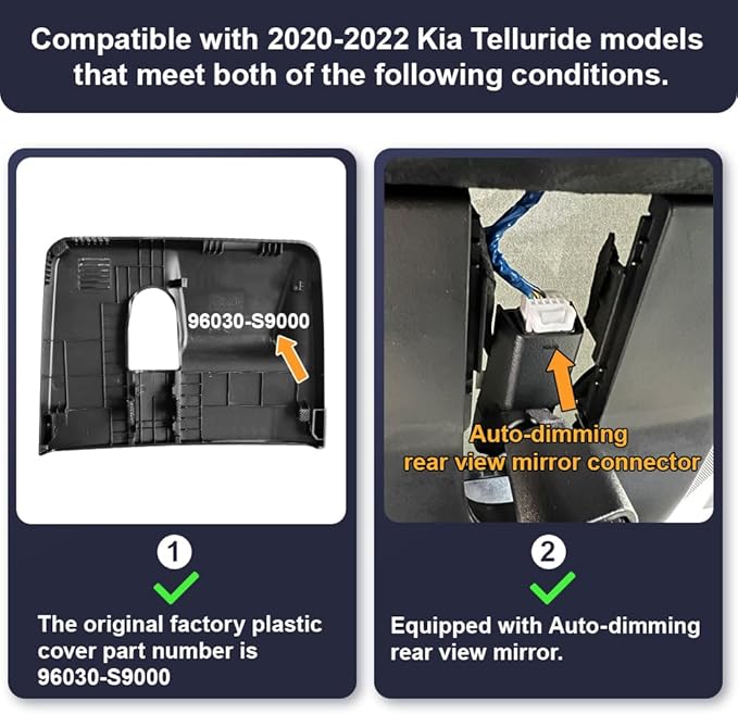 Fitcamx 2K Dual Dash Cam Adapts for Kia Telluride 2020 2021 2022 S LX EX SX X-pro X-Line (Part No.S9000), OEM Style, Front 1440P+Rear 1080P Video, Loop Recording, WiFi & APP, G-Sensor, 64GB Card
