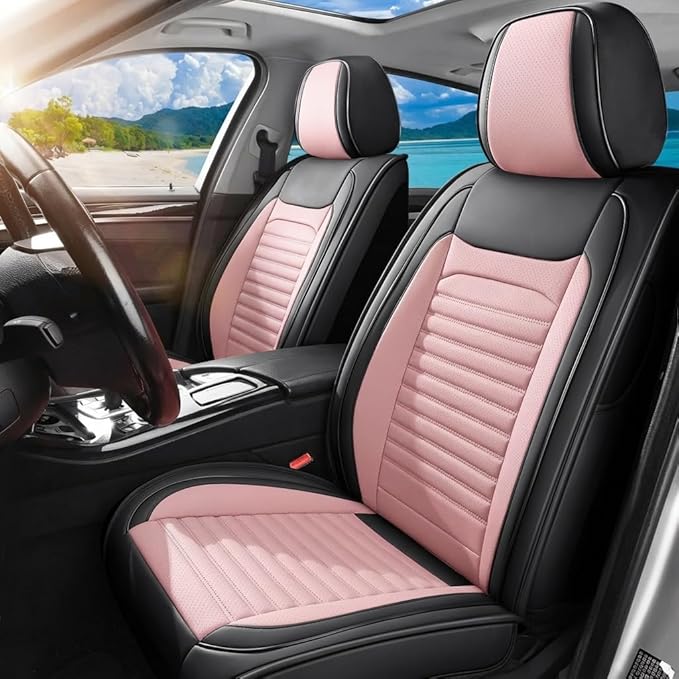 Car Seat Covers Full Set Fit for Toyota Prius 2001-2025,2026, Premium Faux Leather Car Seat Protector,Breathable Anti-Slip Full Wrapping Edge Seat Covers(Black&Pink,Full Set)