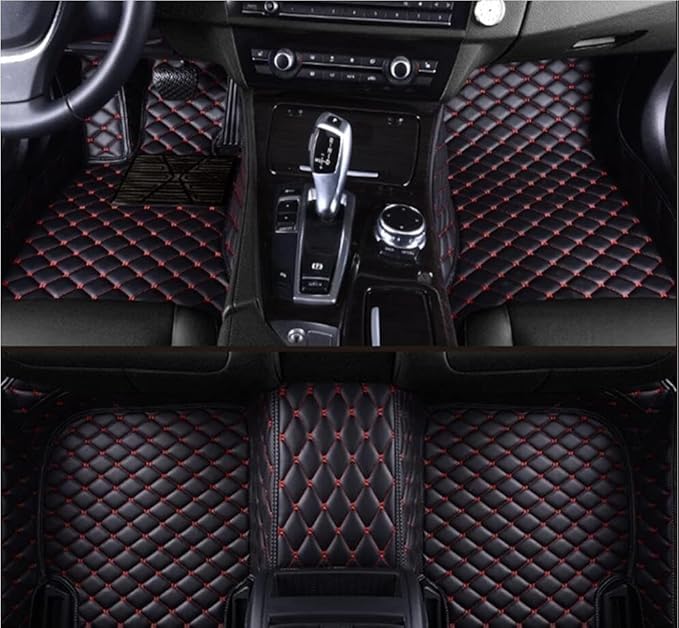 Custome Car Mats Accessories All Weather Floor mats Compatible with Automotive Floor Mats Passenger car mats (Black red)