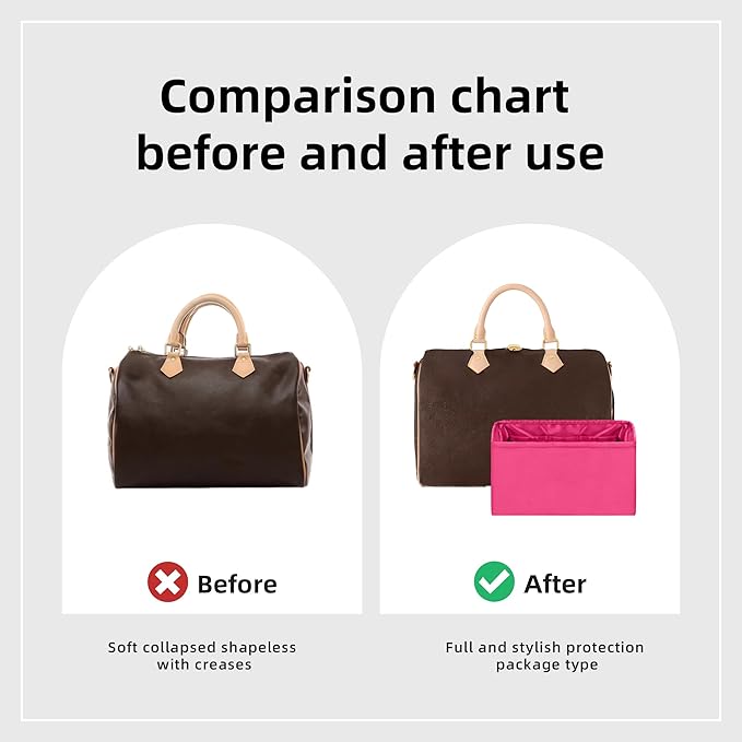 DGAZ Silk Purse Organizer Insert Fits LV Speedy 16/20/25/30/35/40/45 bags，Silky Smooth Bag Organizer，Luxury Handbag & Tote Shaper(Rose pourpre,SP45)