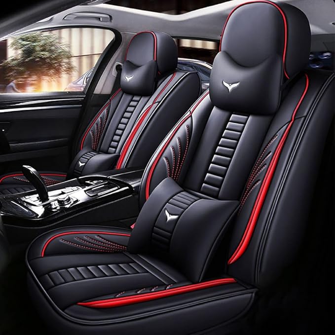 for Toyota CHR Seat Covers 2018-2026, Full Coverage Customized Car Seat Covers, Premium Leather Waterproof Stain-Resistant Easy to Install (Luxury 5 Seats, Black&Red)