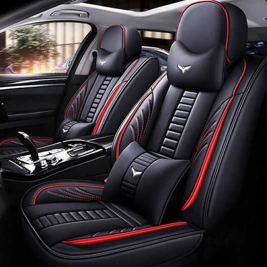 for Toyota CHR Seat Covers 2018-2026, Full Coverage Customized Car Seat Covers, Premium Leather Waterproof Stain-Resistant Easy to Install (Luxury 5 Seats, Black&Red)