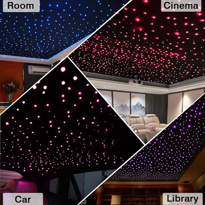 FIREWORK Starlight Headliner Kit, Fiber Optic Lights 10W RGBW Twinkle+Music Sync Effect+APP+Remote, 460pcs 9.8ft/3m 0.03in/0.75mm Fiber Cable for Star Lights for Car/EV & Home Theater Ceiling