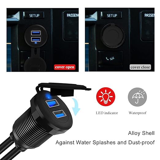 Double Port USB 3.0 Car Mount Flush Cable, USB3.0 Male to Female Car Extension Cable for Dashboard Panel 3ft