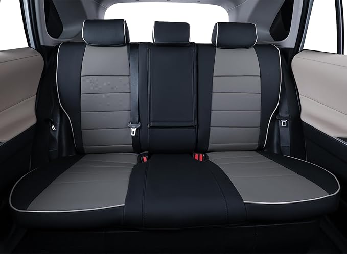 EKR Rav4 Seat Covers Custom Fit for Toyota Rav4(Gasoline) 2019 2020 2021 2022 2023 2024 2025 LE/XLE/XLE Premium/Limited,Leather Car Seat Cover Full Set for SUV,Faux Leather(Black/Gray)