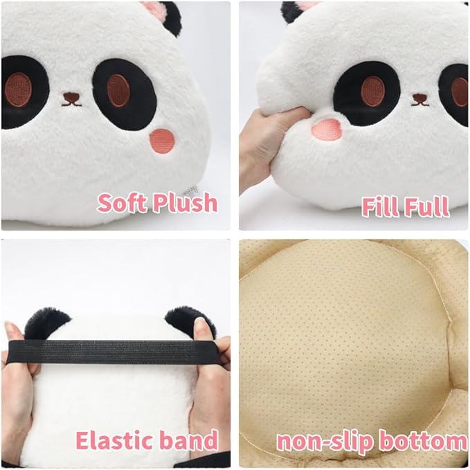 3Pcs Cartoon Car Seat Cushion Lumbar Support Pillow and Neck Pillow, Cute Car Seat Pillow Headrest Pillow Back Support for Driving Fatigue Relief,for Office Chair Truck SUV (Panda Sets)
