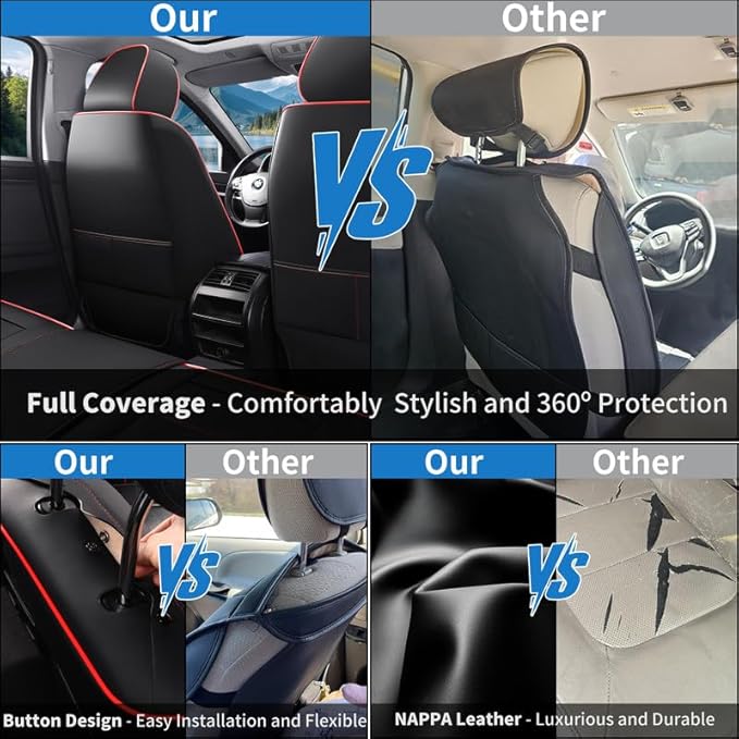 Car Seat Covers Full Set Fit for Buick Encore GX 2012-2026, Premium Faux Leather Waterproof Car Seat Protectors with Lumbar Support, Breathable Anti-Slip Easy to Install(Black&Red,Full Set)